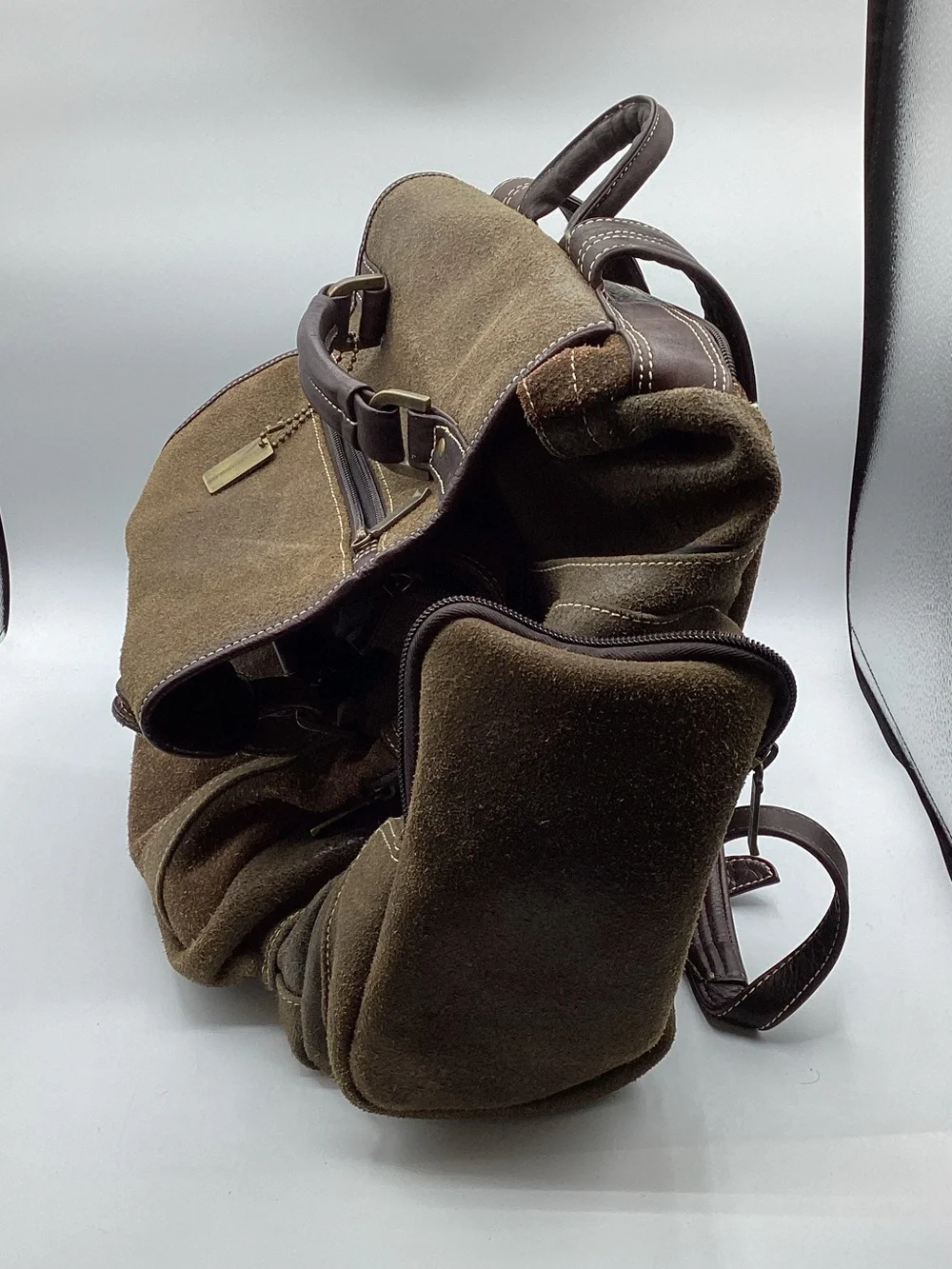 Men's Suede Claire Chase Laptop Backpack in Dark Brown Suede Leather